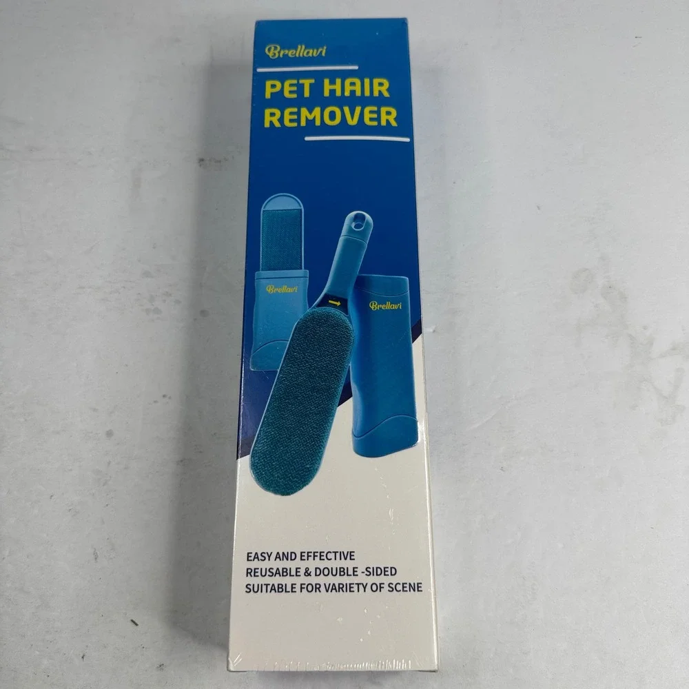 Brellavi Pet Hair Remover Reusable Double Sided Brush Self Cleaning Base Blue